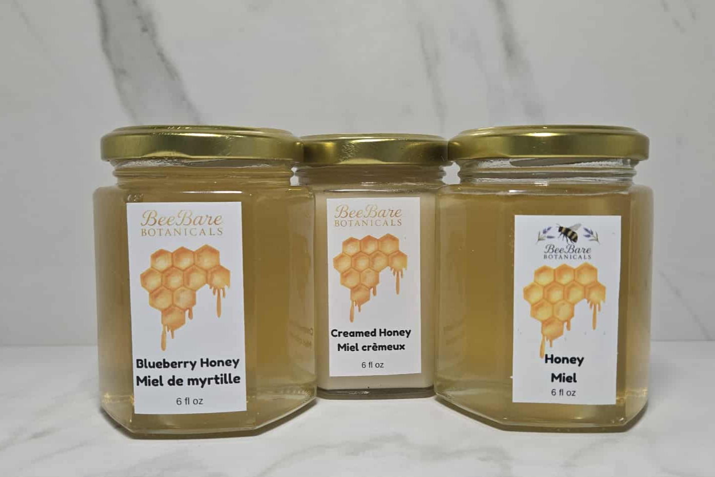 Three jars of honey Bee Bare Botanicals